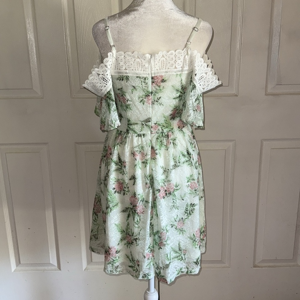 Disney Princess Floral Lace Overlay Cold Shoulder Fit And Flare Dress - Picture 5 of 8